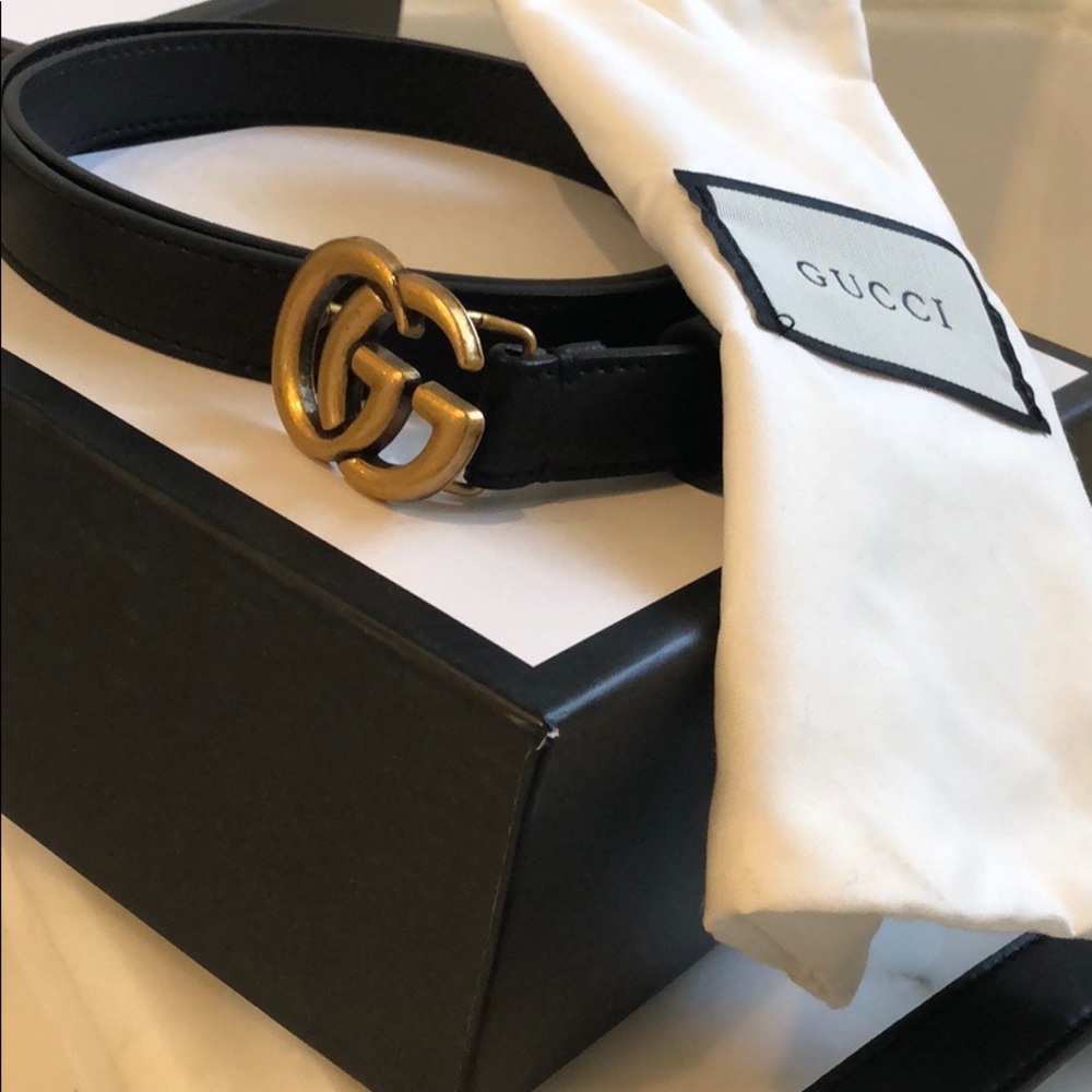 Skinny GG fashion belt. 44 inches long and 1 inch